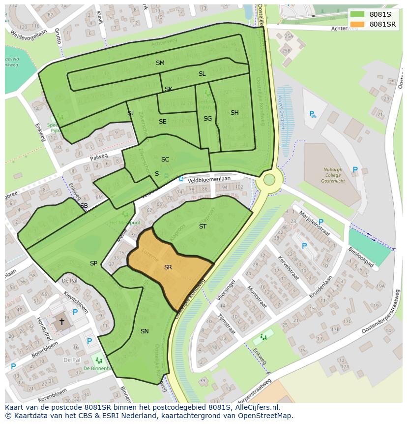 Afbeelding van het postcodegebied 8081 SR op de kaart.