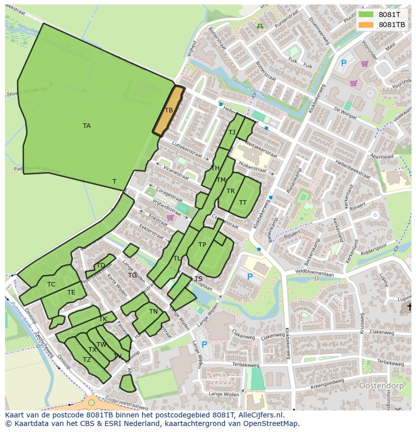 Afbeelding van het postcodegebied 8081 TB op de kaart.
