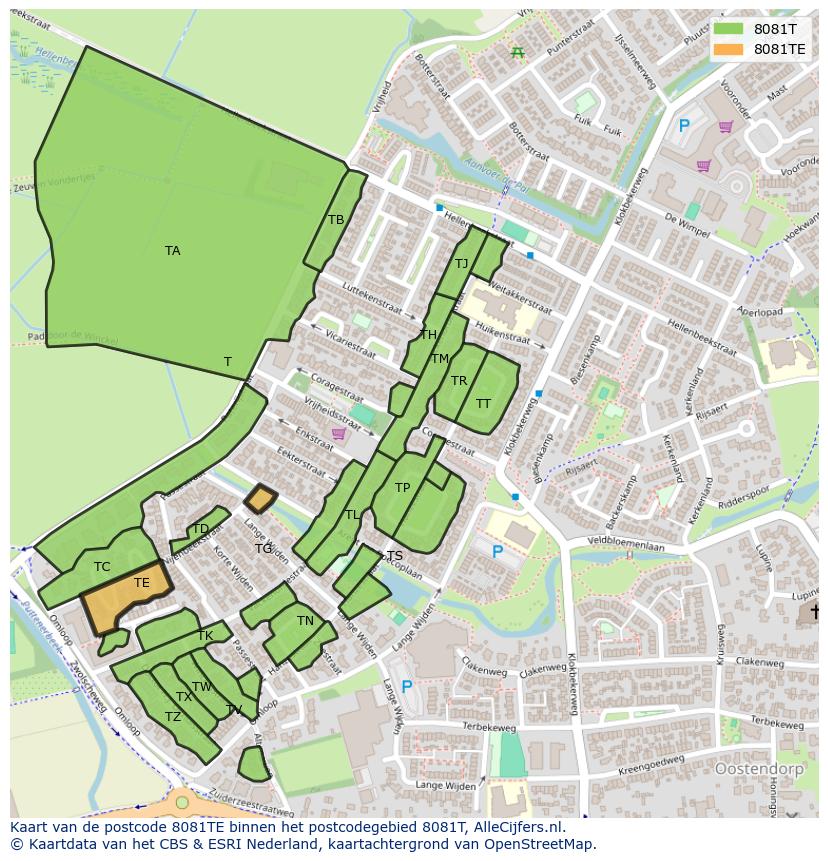 Afbeelding van het postcodegebied 8081 TE op de kaart.