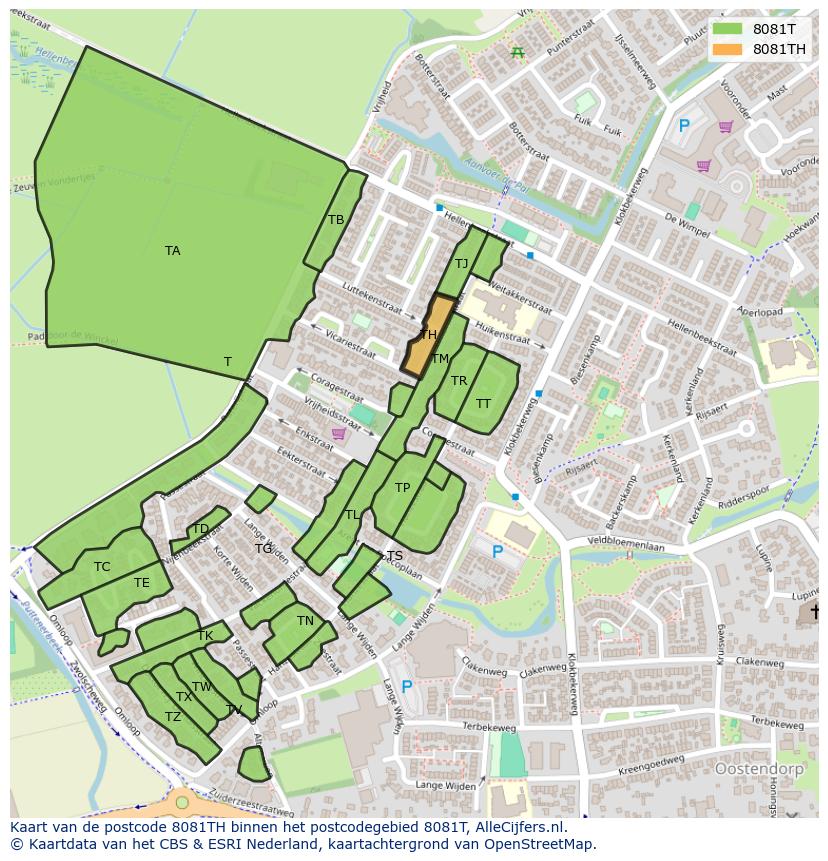 Afbeelding van het postcodegebied 8081 TH op de kaart.