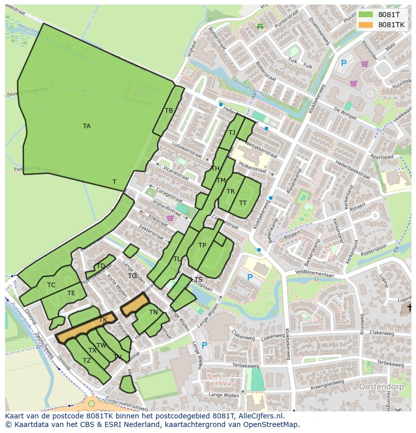 Afbeelding van het postcodegebied 8081 TK op de kaart.