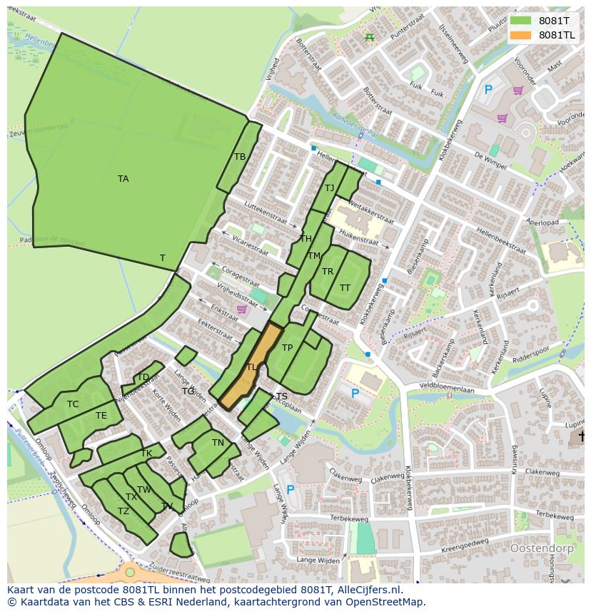 Afbeelding van het postcodegebied 8081 TL op de kaart.