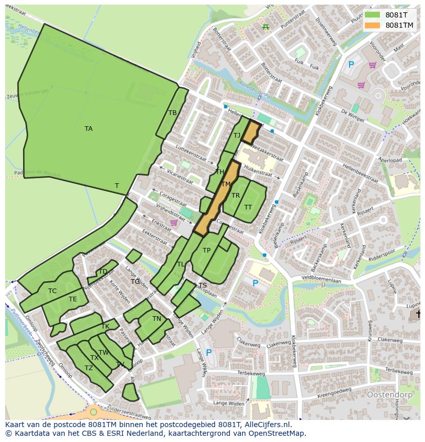 Afbeelding van het postcodegebied 8081 TM op de kaart.