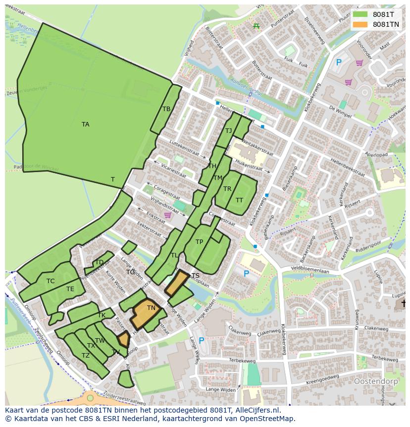 Afbeelding van het postcodegebied 8081 TN op de kaart.