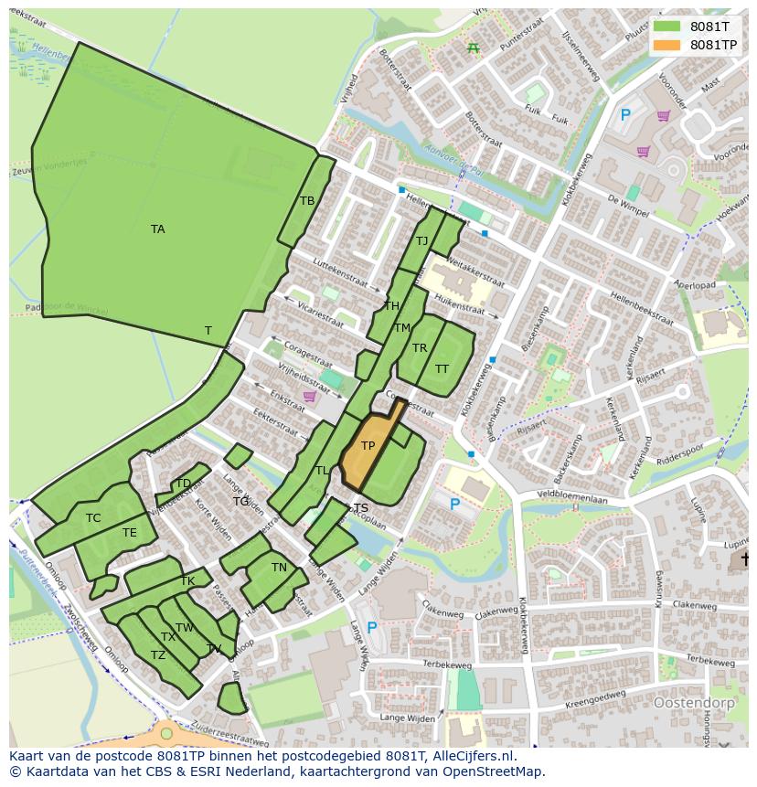 Afbeelding van het postcodegebied 8081 TP op de kaart.