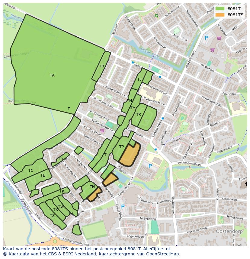 Afbeelding van het postcodegebied 8081 TS op de kaart.