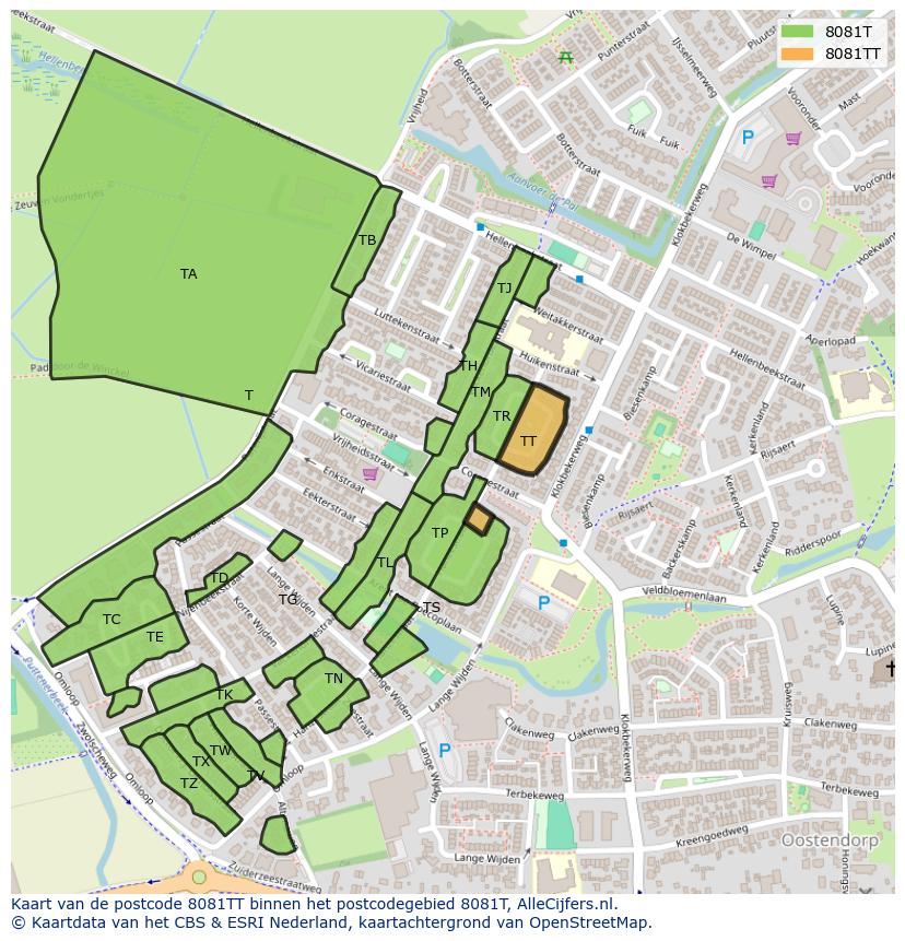 Afbeelding van het postcodegebied 8081 TT op de kaart.