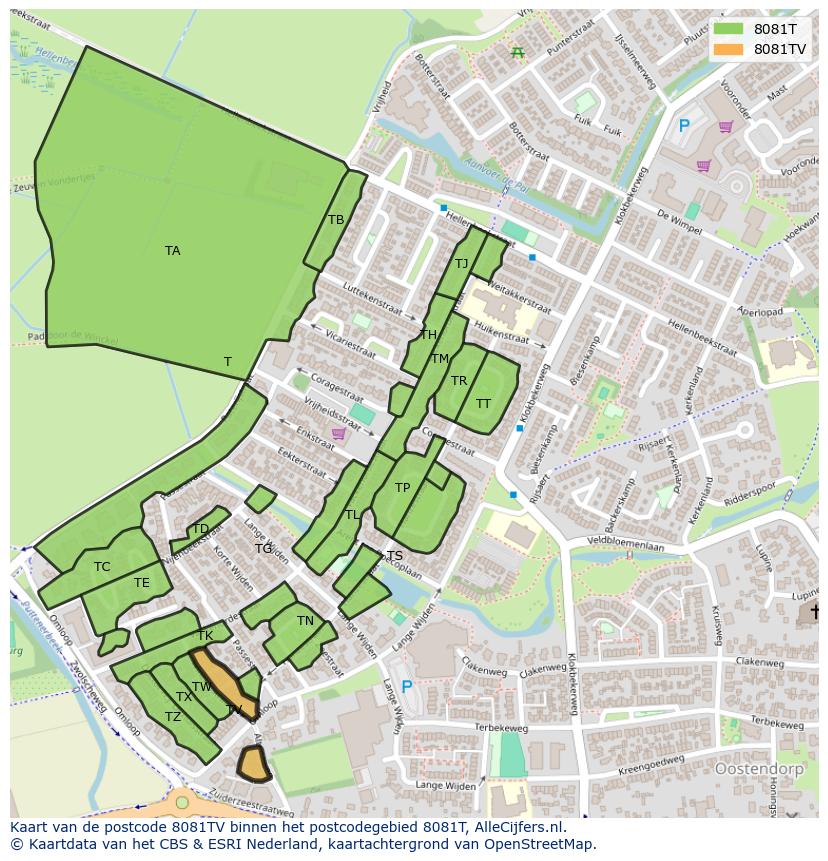 Afbeelding van het postcodegebied 8081 TV op de kaart.
