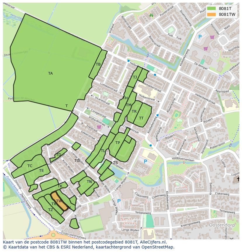 Afbeelding van het postcodegebied 8081 TW op de kaart.