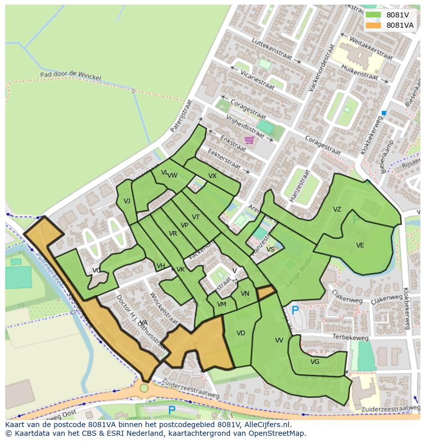 Afbeelding van het postcodegebied 8081 VA op de kaart.