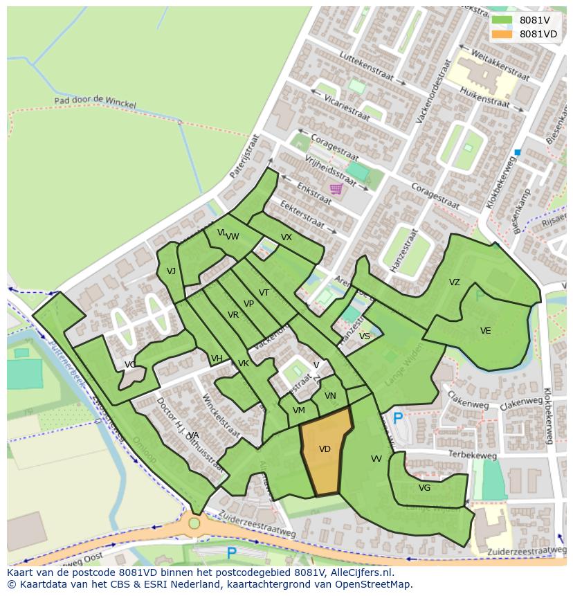 Afbeelding van het postcodegebied 8081 VD op de kaart.