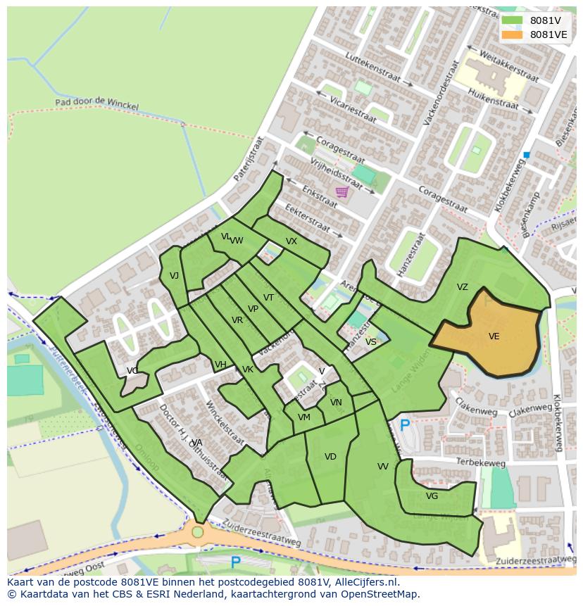 Afbeelding van het postcodegebied 8081 VE op de kaart.