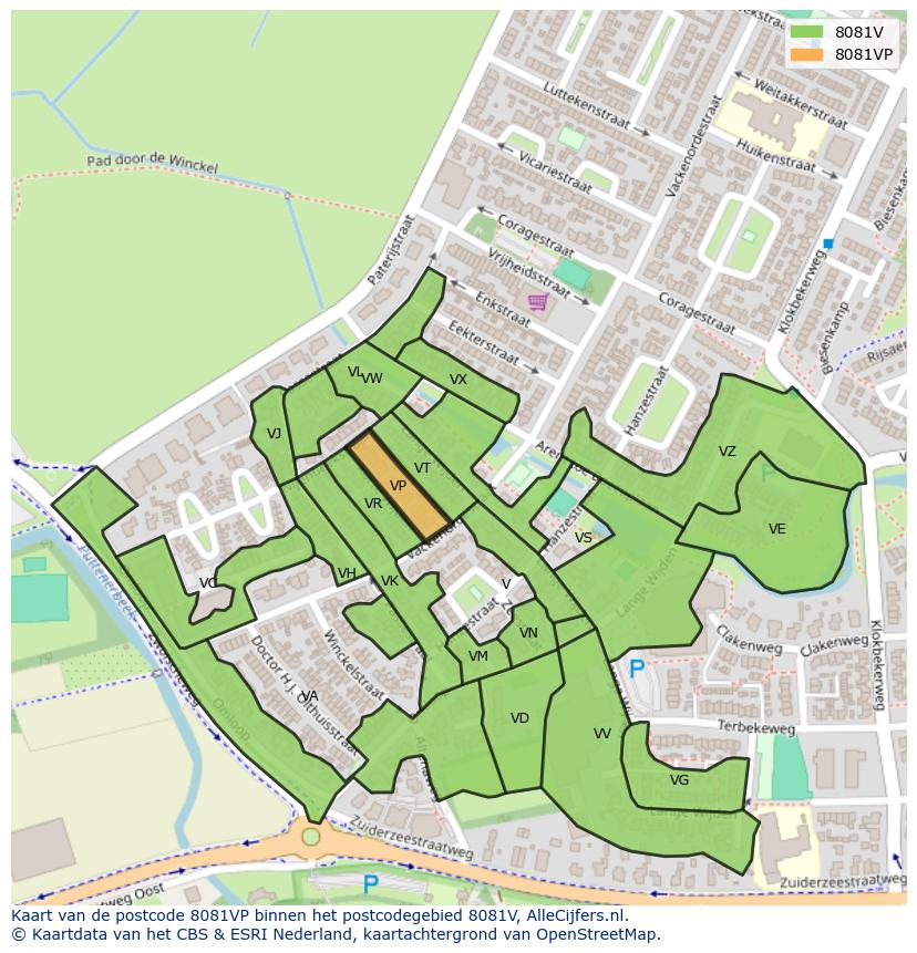 Afbeelding van het postcodegebied 8081 VP op de kaart.