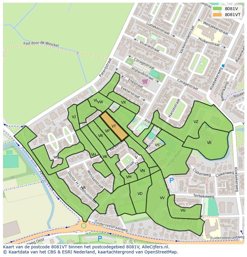 Afbeelding van het postcodegebied 8081 VT op de kaart.