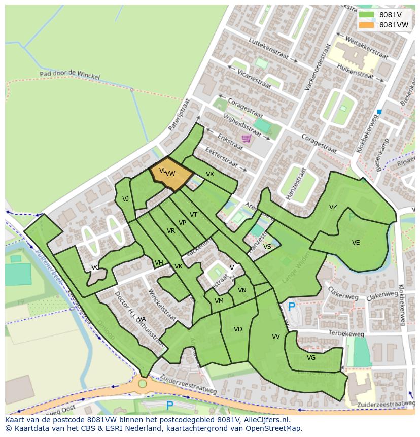 Afbeelding van het postcodegebied 8081 VW op de kaart.