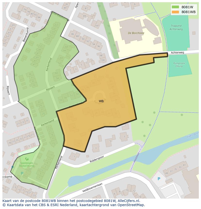 Afbeelding van het postcodegebied 8081 WB op de kaart.
