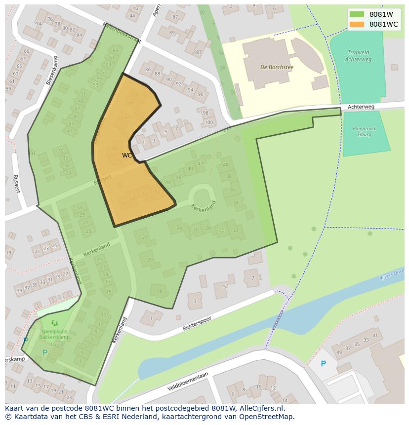 Afbeelding van het postcodegebied 8081 WC op de kaart.