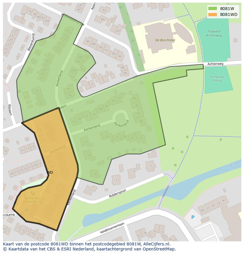 Afbeelding van het postcodegebied 8081 WD op de kaart.