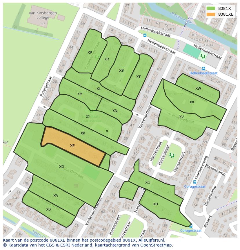Afbeelding van het postcodegebied 8081 XE op de kaart.