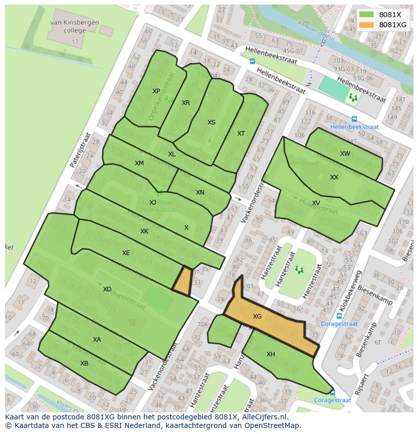 Afbeelding van het postcodegebied 8081 XG op de kaart.