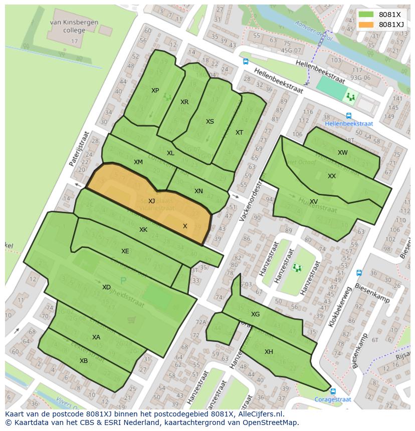 Afbeelding van het postcodegebied 8081 XJ op de kaart.