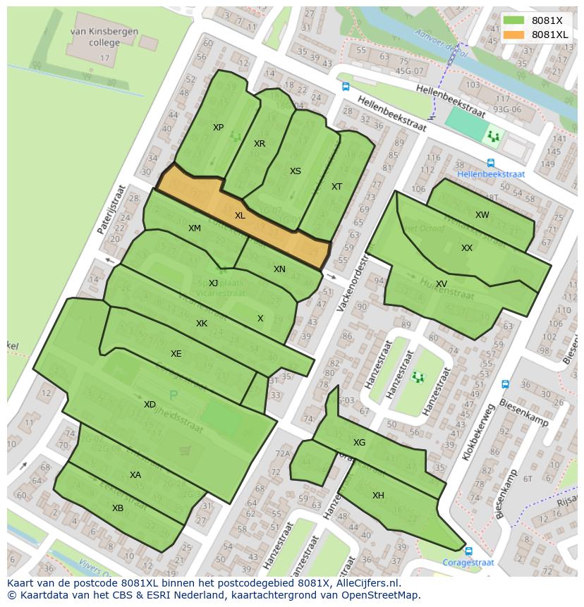 Afbeelding van het postcodegebied 8081 XL op de kaart.