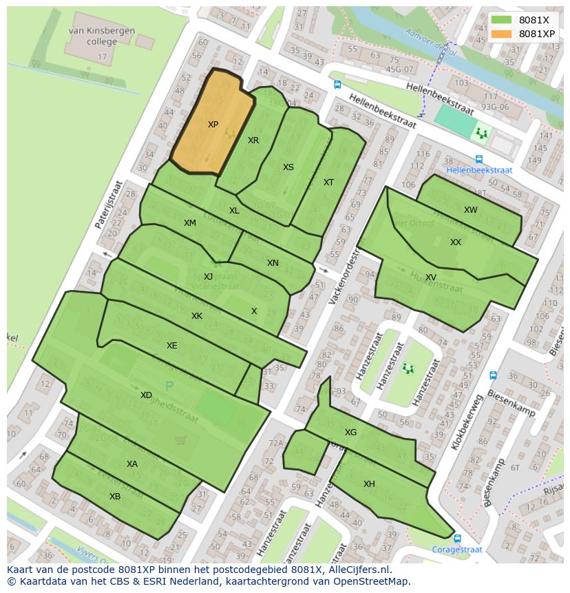Afbeelding van het postcodegebied 8081 XP op de kaart.