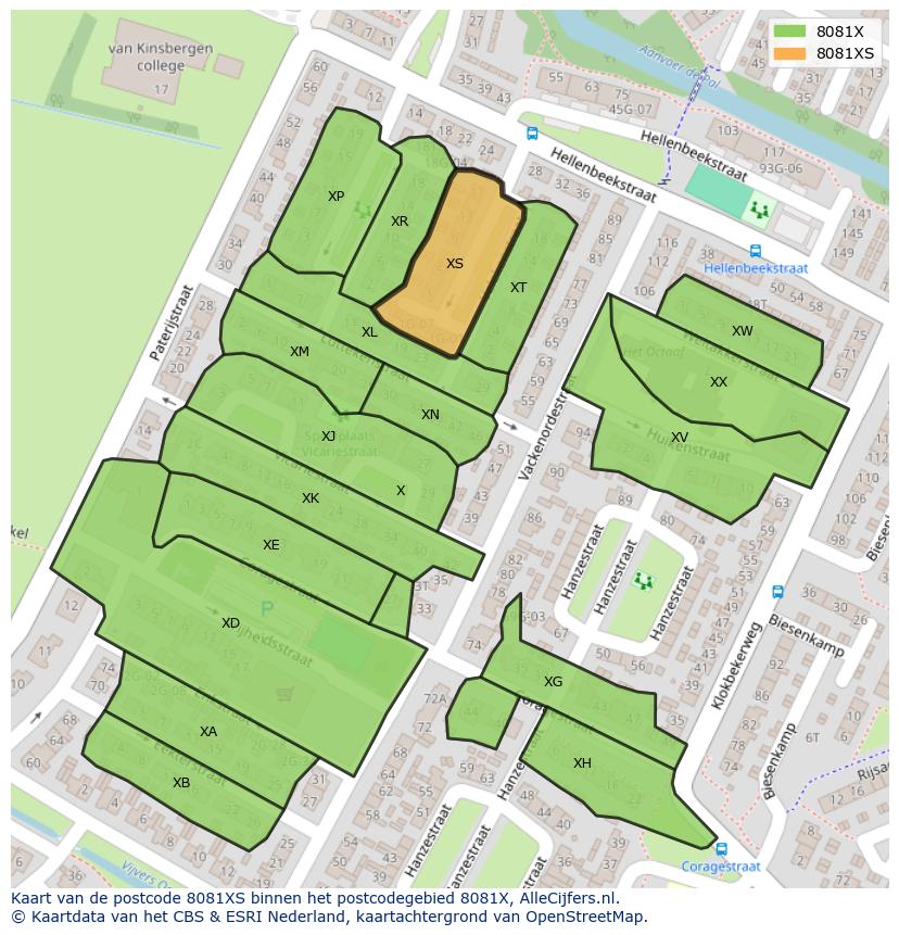 Afbeelding van het postcodegebied 8081 XS op de kaart.