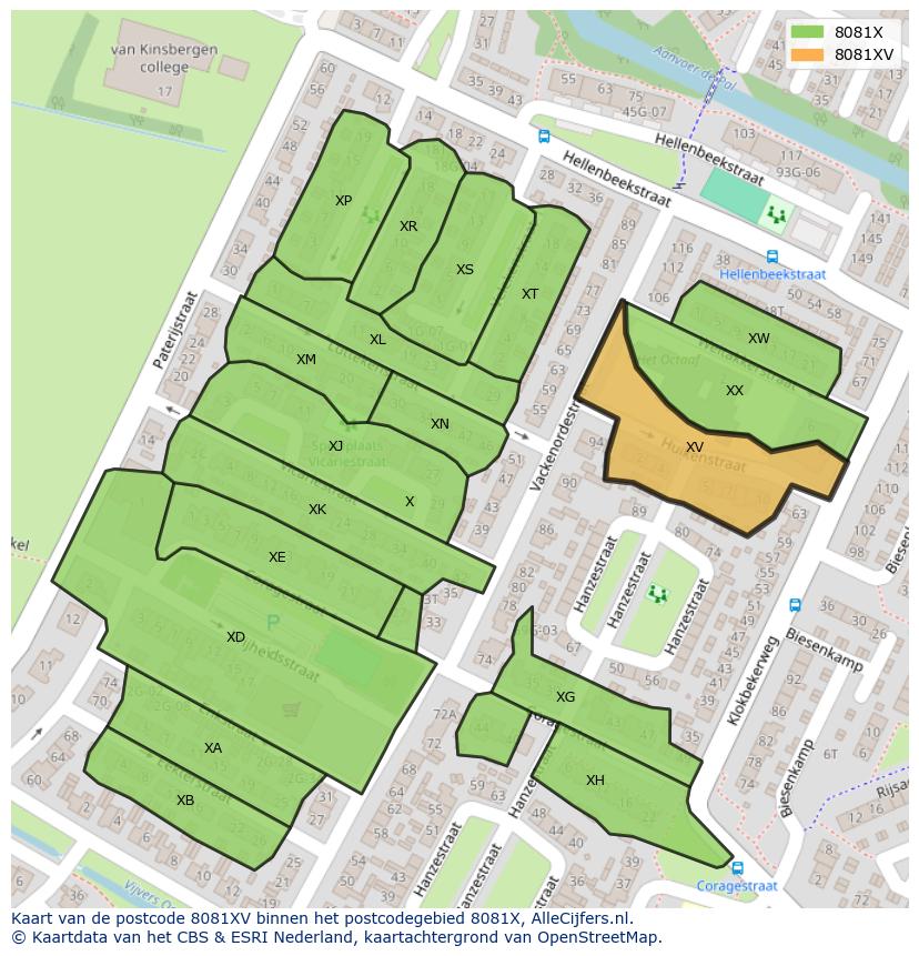 Afbeelding van het postcodegebied 8081 XV op de kaart.
