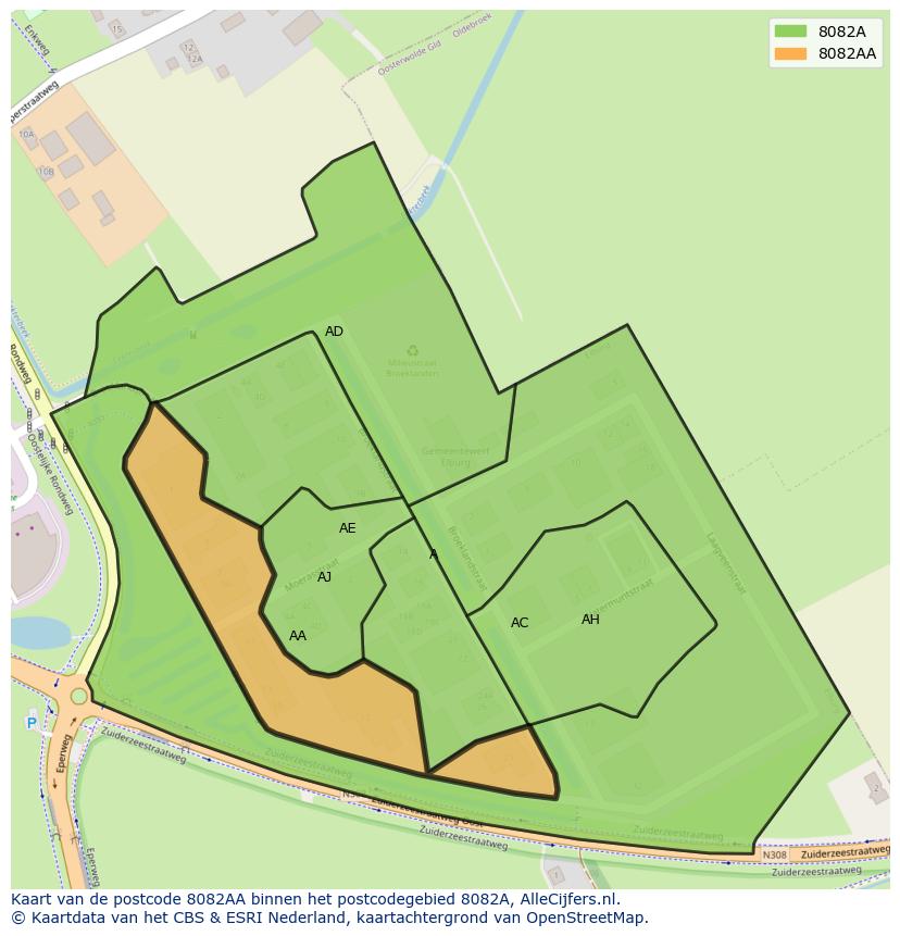 Afbeelding van het postcodegebied 8082 AA op de kaart.