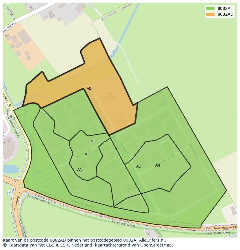 Afbeelding van het postcodegebied 8082 AD op de kaart.