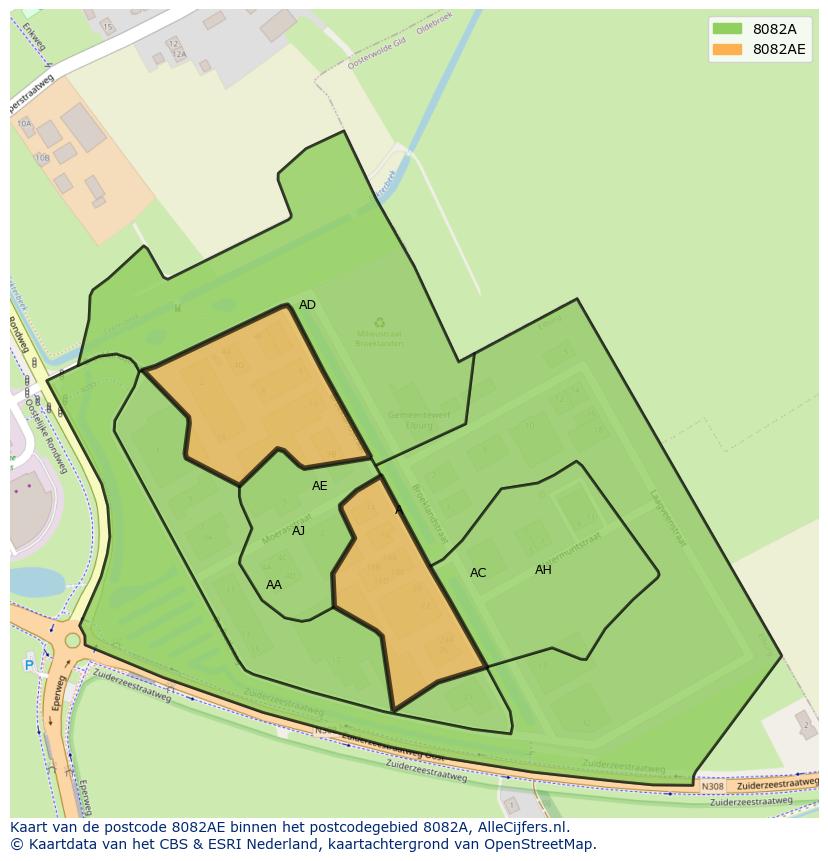 Afbeelding van het postcodegebied 8082 AE op de kaart.