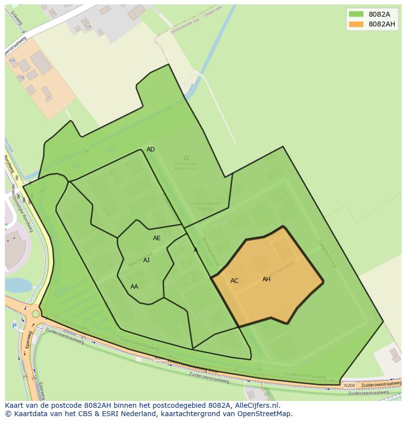 Afbeelding van het postcodegebied 8082 AH op de kaart.