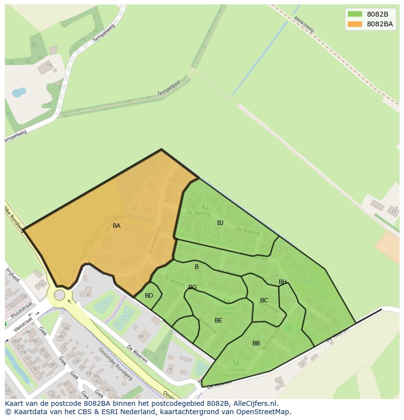 Afbeelding van het postcodegebied 8082 BA op de kaart.