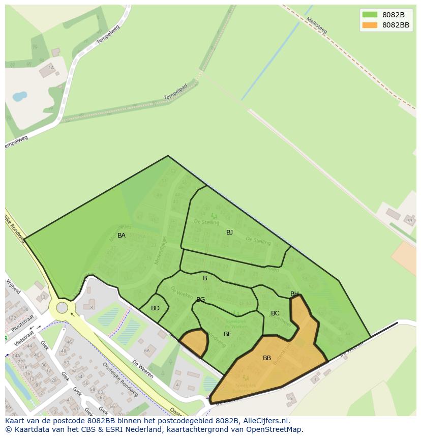 Afbeelding van het postcodegebied 8082 BB op de kaart.
