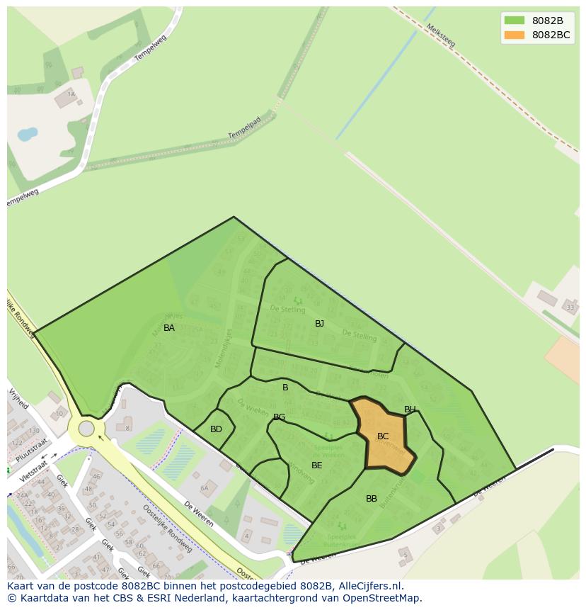 Afbeelding van het postcodegebied 8082 BC op de kaart.