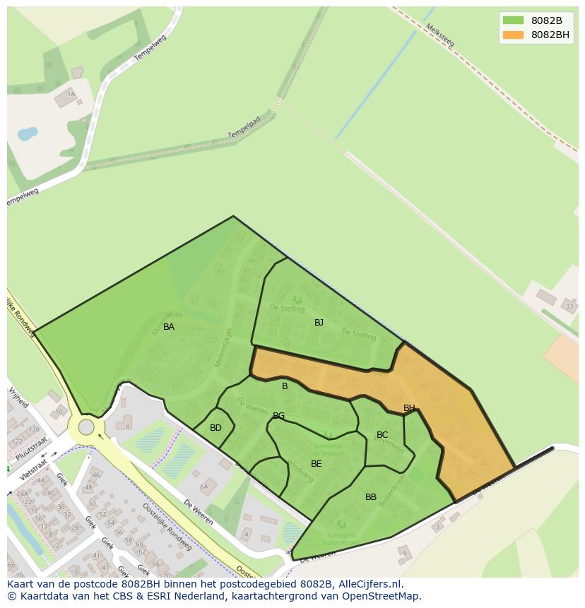 Afbeelding van het postcodegebied 8082 BH op de kaart.