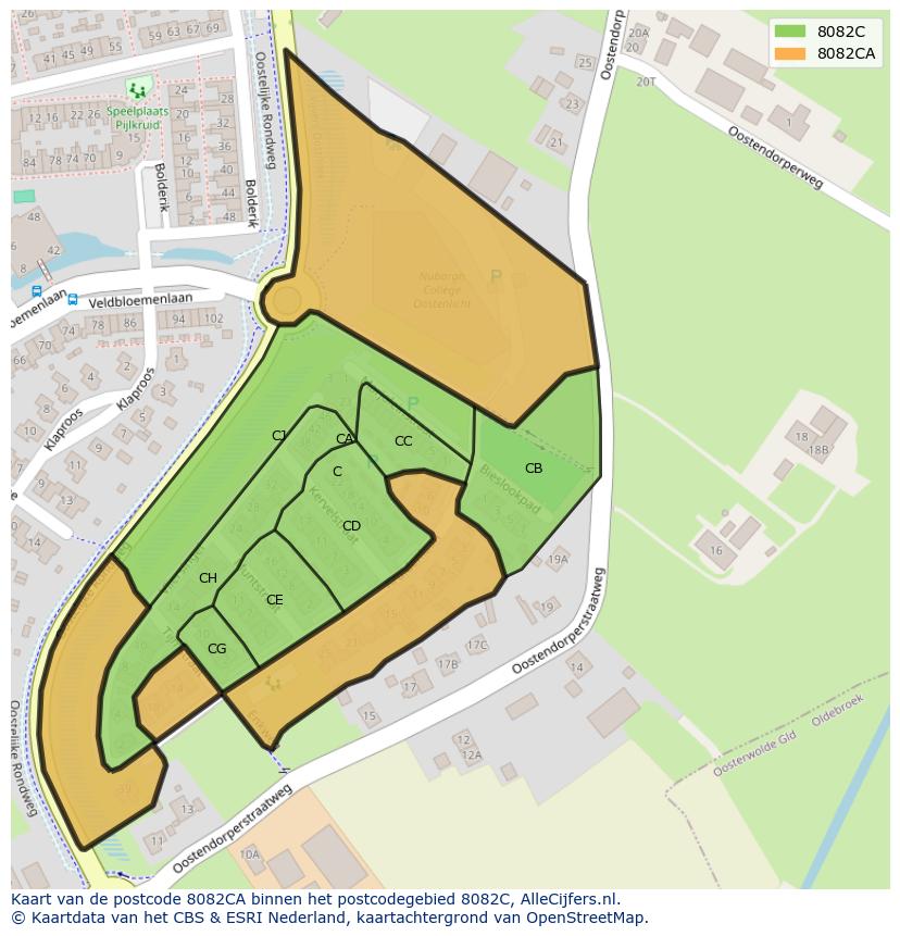 Afbeelding van het postcodegebied 8082 CA op de kaart.