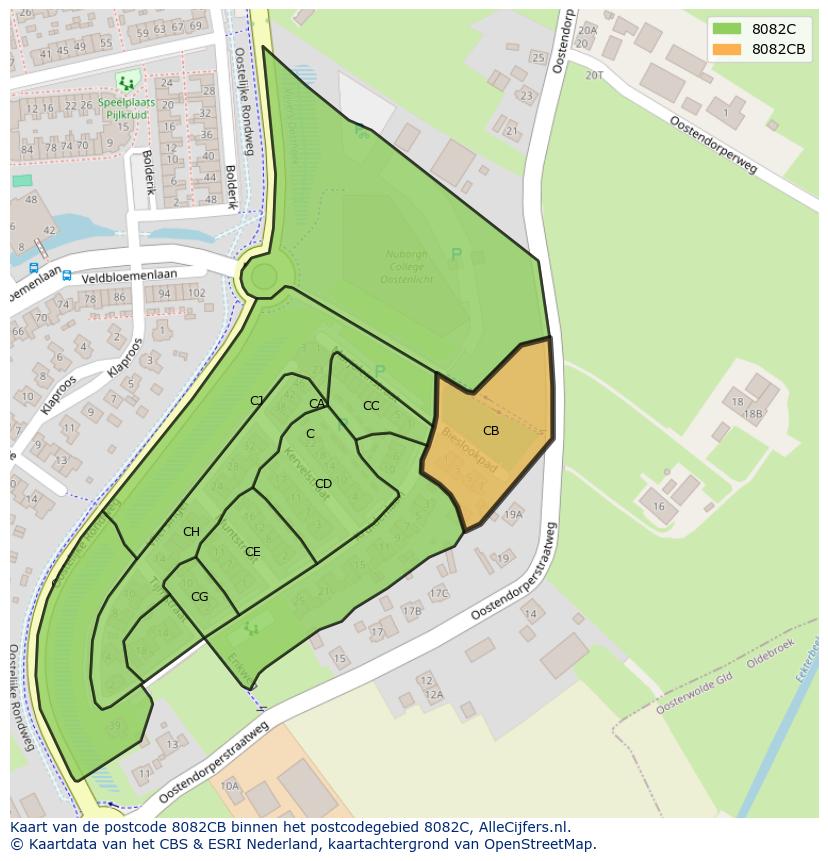 Afbeelding van het postcodegebied 8082 CB op de kaart.