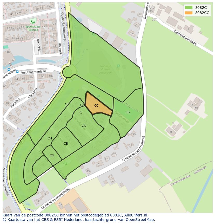 Afbeelding van het postcodegebied 8082 CC op de kaart.
