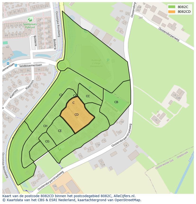 Afbeelding van het postcodegebied 8082 CD op de kaart.