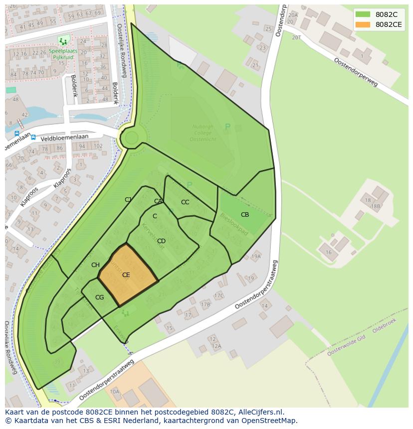 Afbeelding van het postcodegebied 8082 CE op de kaart.