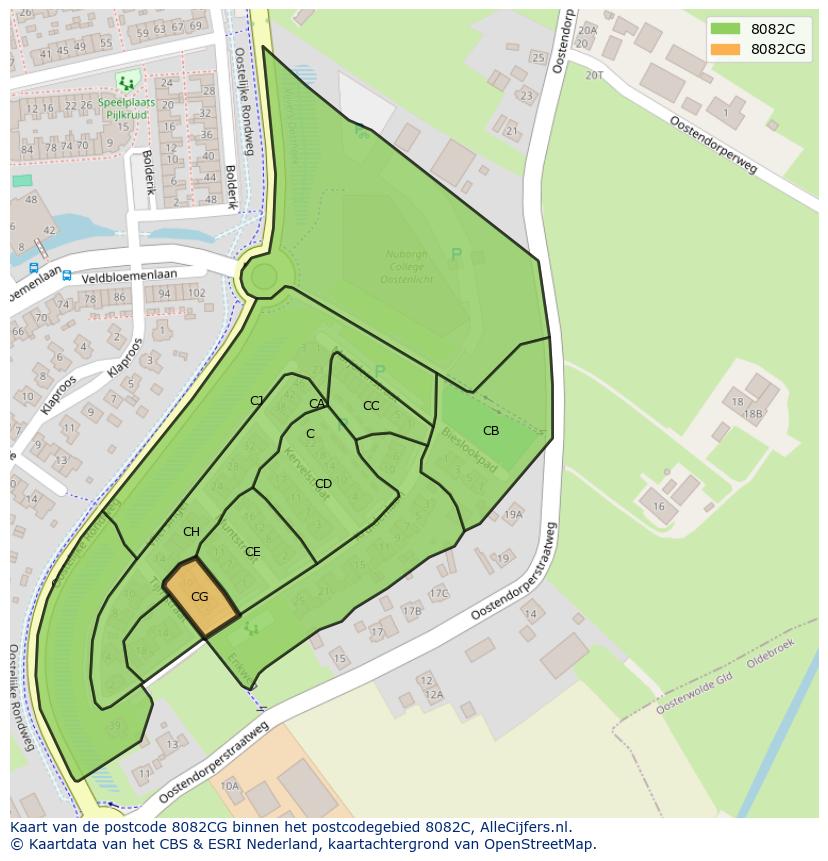 Afbeelding van het postcodegebied 8082 CG op de kaart.