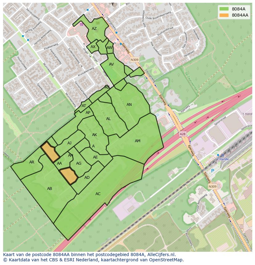 Afbeelding van het postcodegebied 8084 AA op de kaart.