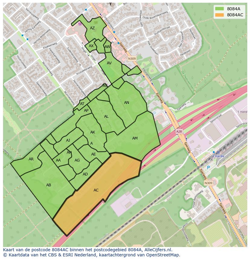 Afbeelding van het postcodegebied 8084 AC op de kaart.