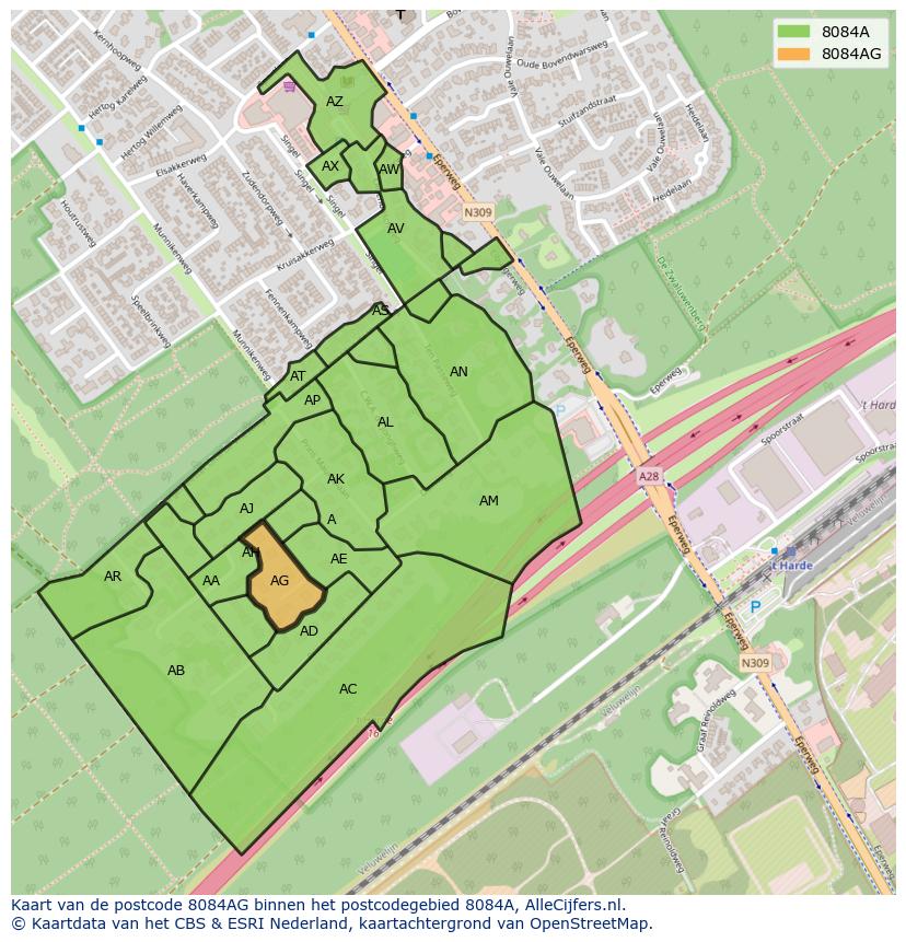 Afbeelding van het postcodegebied 8084 AG op de kaart.