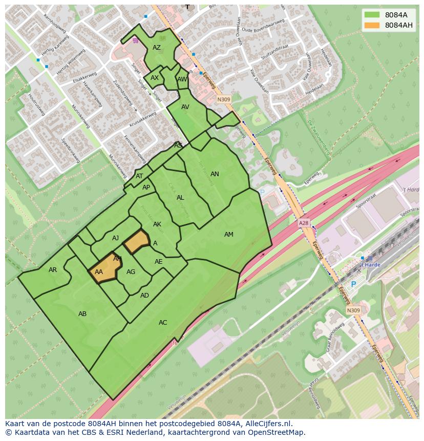 Afbeelding van het postcodegebied 8084 AH op de kaart.
