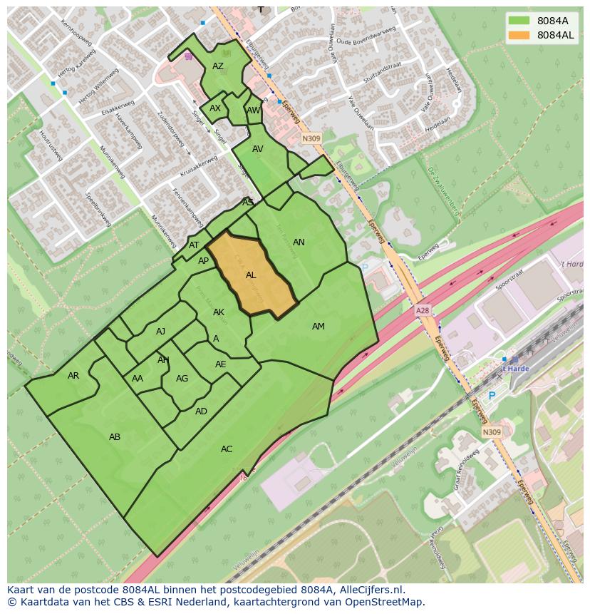 Afbeelding van het postcodegebied 8084 AL op de kaart.