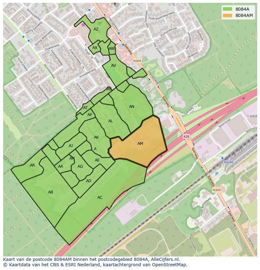 Afbeelding van het postcodegebied 8084 AM op de kaart.