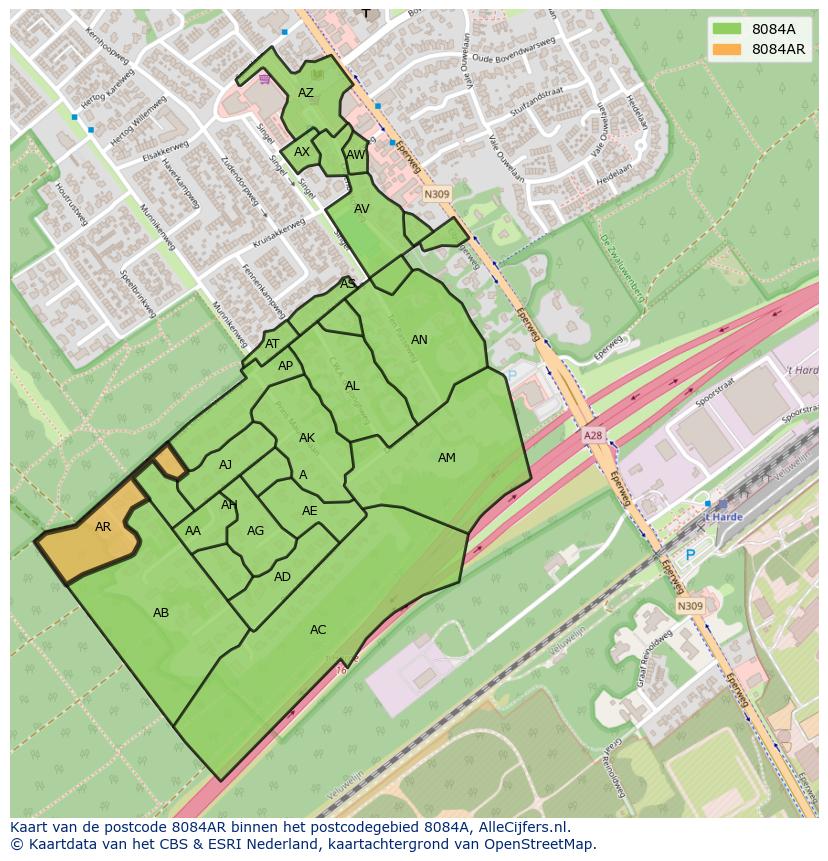 Afbeelding van het postcodegebied 8084 AR op de kaart.